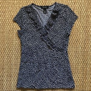 WHBM pleated v neck black & white polka dot blouse
